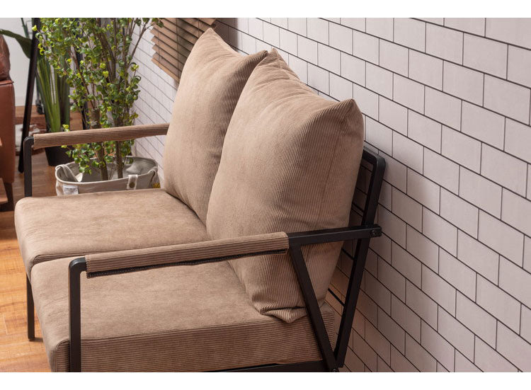 2人掛け ソファ 幅114cm コーデュロイ おしゃれ 北欧 スチール 黒 ブラック 肘置き 肘あり アーム付き インダストリアル モダン シンプル グリーン ベージュ グレー 新生活(代引不可)