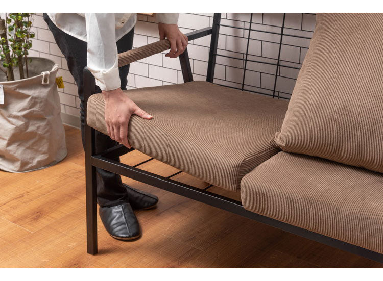 3人掛け ソファ 幅168cm コーデュロイ おしゃれ 北欧 スチール 黒 ブラック 肘置き 肘あり アーム付き インダストリアル モダン シンプル グリーン ベージュ グレー 新生活(代引不可)