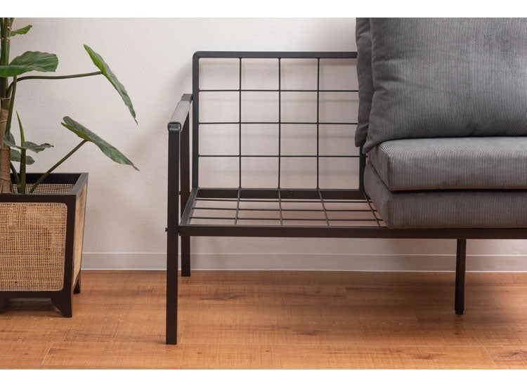 3人掛け ソファ 幅168cm コーデュロイ おしゃれ 北欧 スチール 黒 ブラック 肘置き 肘あり アーム付き インダストリアル モダン シンプル グリーン ベージュ グレー 新生活(代引不可)