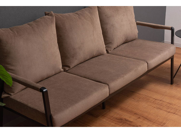 3人掛け ソファ 幅168cm コーデュロイ おしゃれ 北欧 スチール 黒 ブラック 肘置き 肘あり アーム付き インダストリアル モダン シンプル グリーン ベージュ グレー 新生活(代引不可)