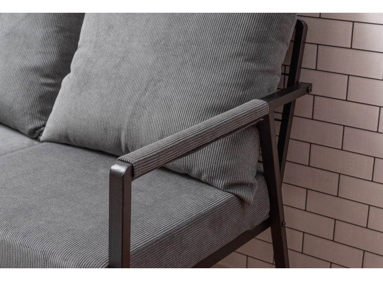 3人掛け ソファ 幅168cm コーデュロイ おしゃれ 北欧 スチール 黒 ブラック 肘置き 肘あり アーム付き インダストリアル モダン シンプル グリーン ベージュ グレー 新生活(代引不可)