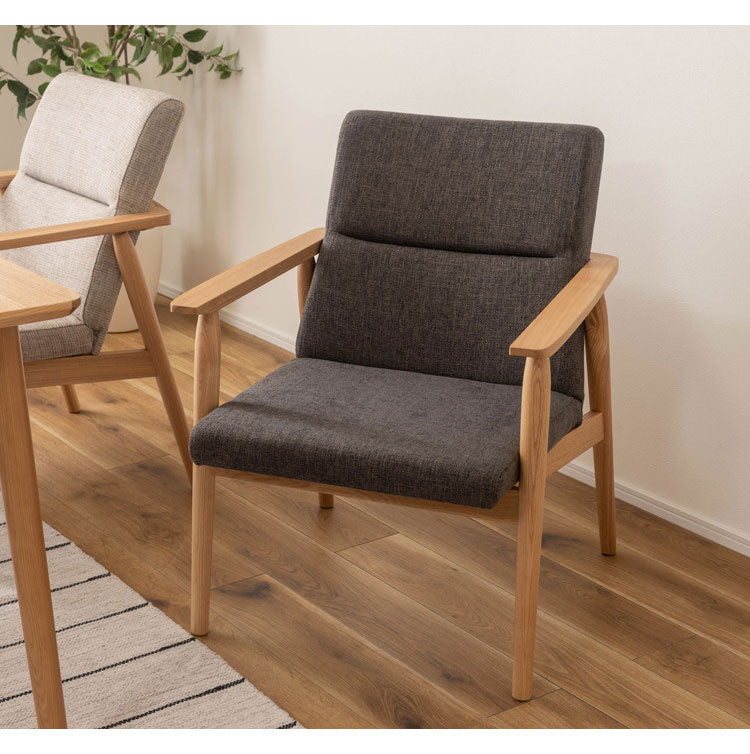ダイニングチェア 1人掛け 天然木 ファブリック 食卓 肘あり アームレスト付き 背もたれ チェアー 椅子 イス おしゃれ 肘掛け付き アーム付き 固定脚 北欧 ナチュラル ベージュ(代引不可)