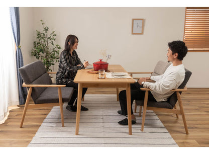 ダイニングチェア 1人掛け 天然木 ファブリック 食卓 肘あり アームレスト付き 背もたれ チェアー 椅子 イス おしゃれ 肘掛け付き アーム付き 固定脚 北欧 ナチュラル ベージュ(代引不可)