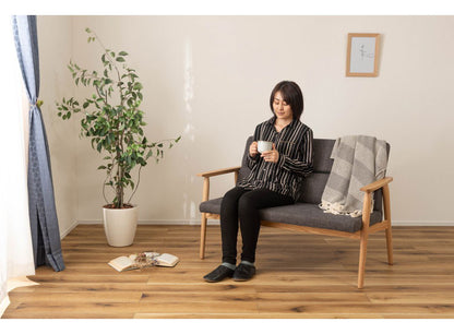 ダイニングソファ 2人掛け 幅117cm ダイニング ベンチ 背もたれ 肘置き 椅子 イス おしゃれ 肘掛け付き アーム付き 固定脚 木製 天然木 北欧 ナチュラル ベージュ(代引不可)