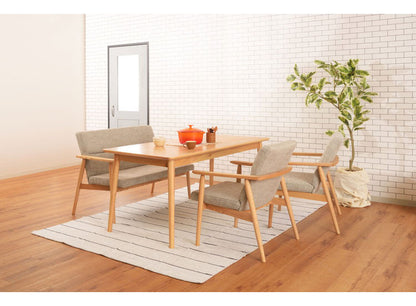 ダイニングソファ 2人掛け 幅117cm ダイニング ベンチ 背もたれ 肘置き 椅子 イス おしゃれ 肘掛け付き アーム付き 固定脚 木製 天然木 北欧 ナチュラル ベージュ(代引不可)