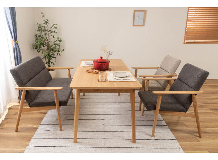 ダイニングソファ 2人掛け 幅117cm ダイニング ベンチ 背もたれ 肘置き 椅子 イス おしゃれ 肘掛け付き アーム付き 固定脚 木製 天然木 北欧 ナチュラル ベージュ(代引不可)