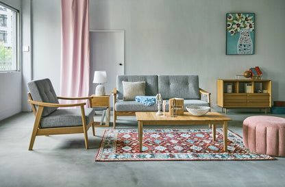 バッスム3人掛 ソファ グレー 完成品 クッション取り外し可 ソファー おしゃれ 家具 インテリア 天然木 アッシュ ウレタン塗装 ポリエステル コットン(代引不可)