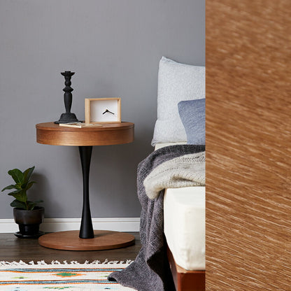 オーク材使用 サイドテーブル 円形 直径40cm 木製 天板下収納 ナイトテーブル おしゃれ 便利 丸型 テーブル 収納 カフェ(代引不可)