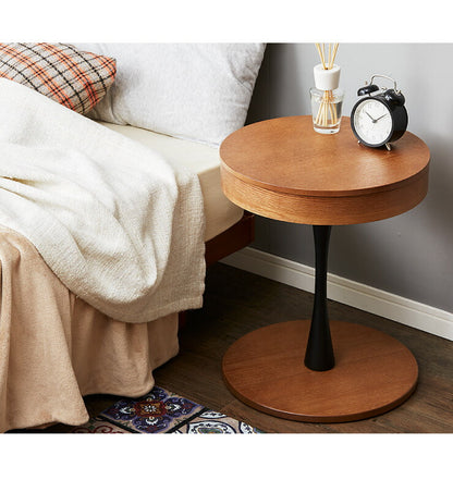 オーク材使用 サイドテーブル 円形 直径40cm 木製 天板下収納 ナイトテーブル おしゃれ 便利 丸型 テーブル 収納 カフェ(代引不可)