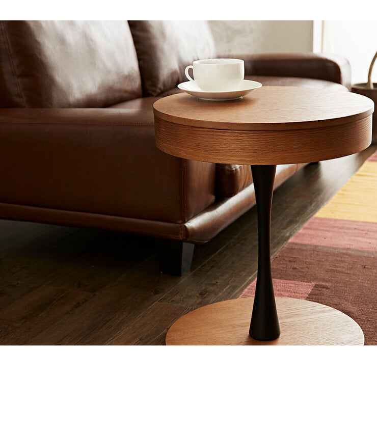 オーク材使用 サイドテーブル 円形 直径40cm 木製 天板下収納 ナイトテーブル おしゃれ 便利 丸型 テーブル 収納 カフェ(代引不可)