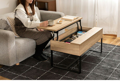 センターテーブル 幅90cm リビングテーブル 2WAY 収納 高さ調整 広々 ゆったり 一人暮らし リビング ソファ パソコン 作業 ブラウン ナチュラル(代引不可)