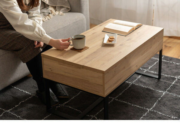 センターテーブル 幅90cm リビングテーブル 2WAY 収納 高さ調整 広々 ゆったり 一人暮らし リビング ソファ パソコン 作業 ブラウン ナチュラル(代引不可)