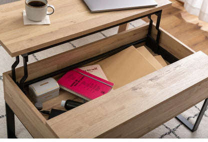 センターテーブル 幅90cm リビングテーブル 2WAY 収納 高さ調整 広々 ゆったり 一人暮らし リビング ソファ パソコン 作業 ブラウン ナチュラル(代引不可)