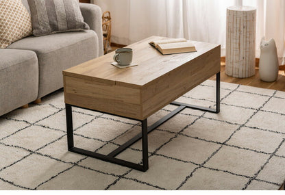 センターテーブル 幅90cm リビングテーブル 2WAY 収納 高さ調整 広々 ゆったり 一人暮らし リビング ソファ パソコン 作業 ブラウン ナチュラル(代引不可)