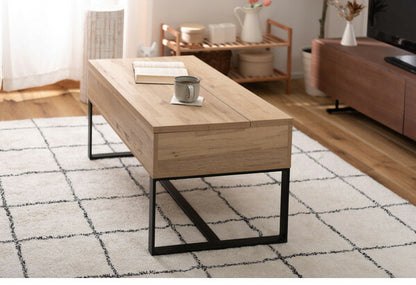 センターテーブル 幅90cm リビングテーブル 2WAY 収納 高さ調整 広々 ゆったり 一人暮らし リビング ソファ パソコン 作業 ブラウン ナチュラル(代引不可)