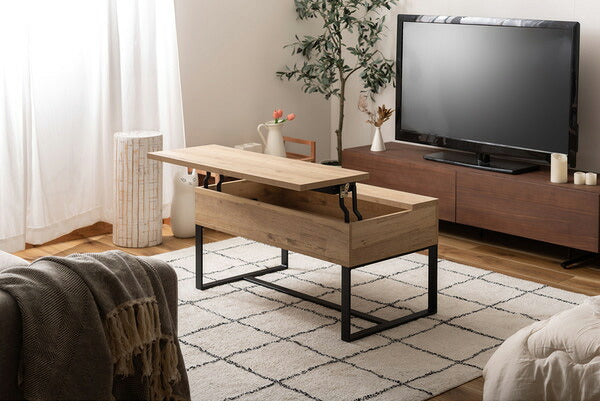 センターテーブル 幅90cm リビングテーブル 2WAY 収納 高さ調整 広々 ゆったり 一人暮らし リビング ソファ パソコン 作業 ブラウン ナチュラル(代引不可)