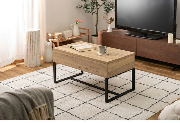 センターテーブル 幅90cm リビングテーブル 2WAY 収納 高さ調整 広々 ゆったり 一人暮らし リビング ソファ パソコン 作業 ブラウン ナチュラル(代引不可)