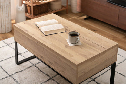 センターテーブル 幅90cm リビングテーブル 2WAY 収納 高さ調整 広々 ゆったり 一人暮らし リビング ソファ パソコン 作業 ブラウン ナチュラル(代引不可)