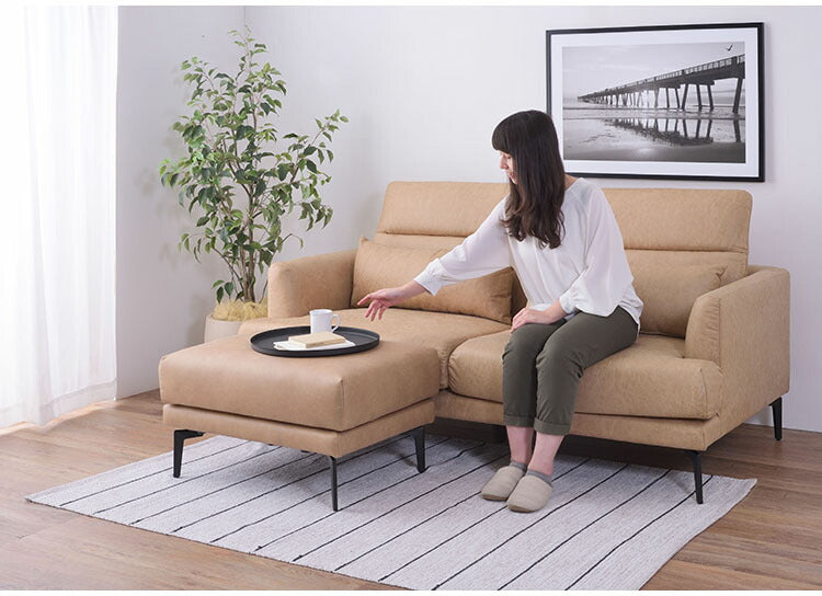 オットマン スツール ソファ ソファー チェア 足置き 1人掛け ポケットコイル 2way ロータイプ使用可 スチール脚 レザー風 高級感 おしゃれ ベージュ(代引不可)