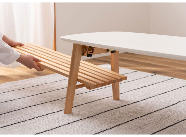 棚付フォールディングテーブル ローテーブル センターテーブル 幅90cm 折りたたみ式 折り畳み式 おしゃれ 北欧 収納 棚付き 木製 天然木 ウッド コンパクト 小さめ 小さい シンプル 韓国インテリア(代引不可)