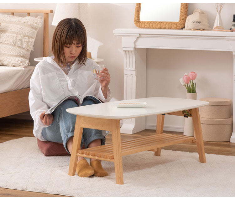 棚付フォールディングテーブル ローテーブル センターテーブル 幅90cm 折りたたみ式 折り畳み式 おしゃれ 北欧 収納 棚付き 木製 天然木 ウッド コンパクト 小さめ 小さい シンプル 韓国インテリア(代引不可)