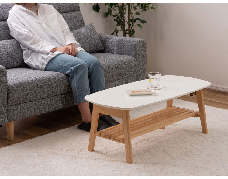 棚付フォールディングテーブル ローテーブル センターテーブル 幅90cm 折りたたみ式 折り畳み式 おしゃれ 北欧 収納 棚付き 木製 天然木 ウッド コンパクト 小さめ 小さい シンプル 韓国インテリア(代引不可)