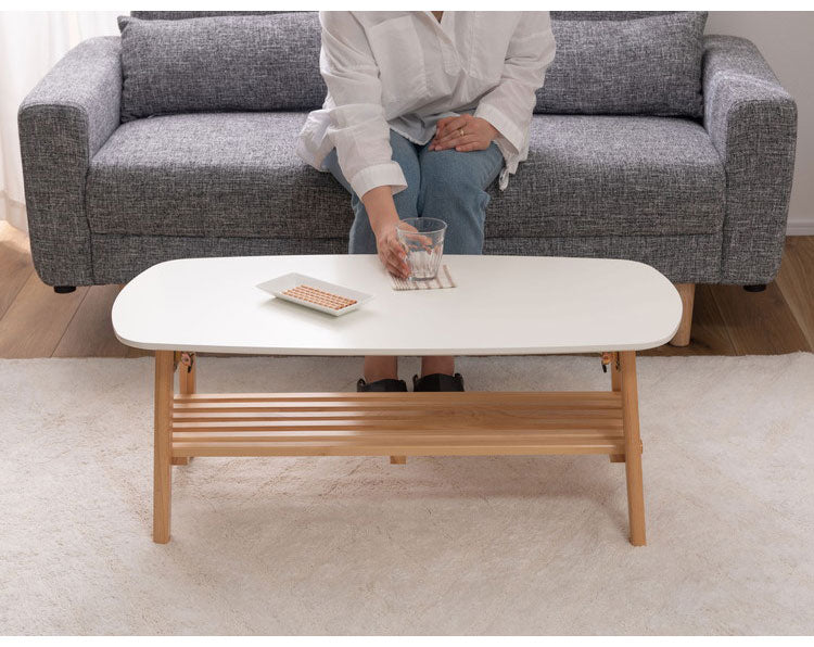 棚付フォールディングテーブル ローテーブル センターテーブル 幅90cm 折りたたみ式 折り畳み式 おしゃれ 北欧 収納 棚付き 木製 天然木 ウッド コンパクト 小さめ 小さい シンプル 韓国インテリア(代引不可)