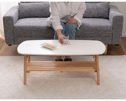 棚付フォールディングテーブル ローテーブル センターテーブル 幅90cm 折りたたみ式 折り畳み式 おしゃれ 北欧 収納 棚付き 木製 天然木 ウッド コンパクト 小さめ 小さい シンプル 韓国インテリア(代引不可)