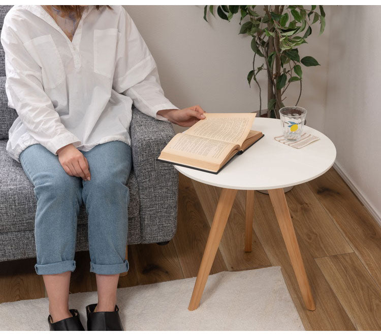ラウンドサイドテーブル サイドテーブル おしゃれ 丸型 丸い 円形 木製 天然木 ウッド コンパクト ミニ 小さい 小さめ ベッド ソファ シンプル 韓国インテリア ホワイト ナチュラル おしゃれ(代引不可)