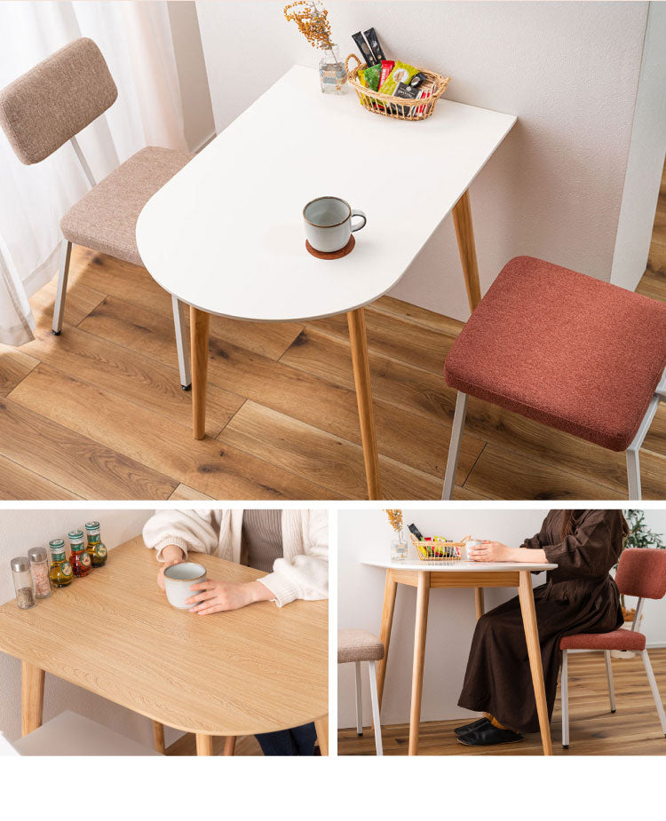 壁寄せできる半円ダイニングテーブル 天然木 円形×直線 TAP-006 東谷 変形 曲線 直線 半円 ハーフムーン 白 長方形 木製 デスク 1人用 2人用 二人掛け 小さめ 省スペース ナチュラル ホワイト(代引不可)