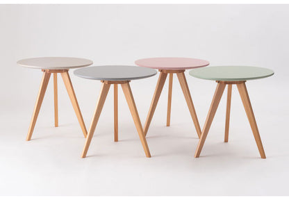 ラウンドサイドテーブル テーブル サイドテーブル ナイトテーブル ディスプレイ台 木製 天然木 パイン くすみカラー 三本脚 おしゃれ コンパクト シンプル 北欧 韓国 かわいい ナチュラル 一人暮らし(代引不可)