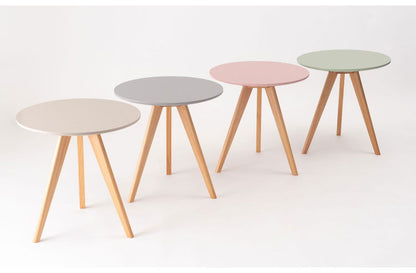 ラウンドサイドテーブル テーブル サイドテーブル ナイトテーブル ディスプレイ台 木製 天然木 パイン くすみカラー 三本脚 おしゃれ コンパクト シンプル 北欧 韓国 かわいい ナチュラル 一人暮らし(代引不可)