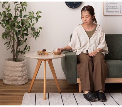 ラウンドサイドテーブル テーブル サイドテーブル ナイトテーブル ディスプレイ台 木製 天然木 パイン くすみカラー 三本脚 おしゃれ コンパクト シンプル 北欧 韓国 かわいい ナチュラル 一人暮らし(代引不可)