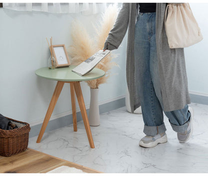 ラウンドサイドテーブル テーブル サイドテーブル ナイトテーブル ディスプレイ台 木製 天然木 パイン くすみカラー 三本脚 おしゃれ コンパクト シンプル 北欧 韓国 かわいい ナチュラル 一人暮らし(代引不可)