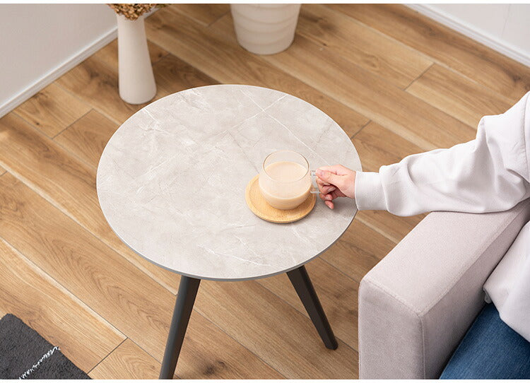 サイドテーブル 直径50cm 50×50 丸テーブル 大理石調 大理石 韓国インテリア シンプル おしゃれ スタイリッシュ テーブル ラウンドテーブル 机 つくえ 韓国 北欧 ストーン かわいい コンパクト(代引不可)