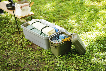 アウトドア キャンプ 収納ボックス 収納ケース 容量20リットル 箱 アウトドア 衣類収納 おもちゃ箱 フタ付き 座れる スツール プラスチック シンプル ミリタリー おしゃれ(代引不可)