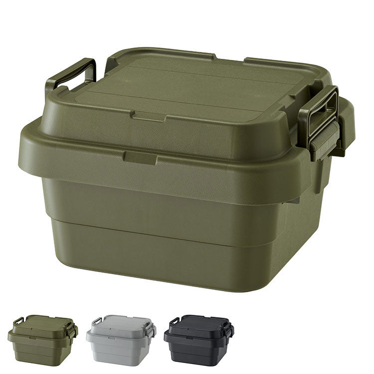 トランクカーゴ スタッキング 18L 収納 ロータイプ アウトドア キャンプ バーベキュー カーキ ブラック グレー 座れる 簡易椅子 ベルトガイド フタ 積み重ね(代引不可)