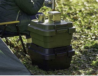 トランクカーゴ スタッキング 18L 収納 ロータイプ アウトドア キャンプ バーベキュー カーキ ブラック グレー 座れる 簡易椅子 ベルトガイド フタ 積み重ね(代引不可)