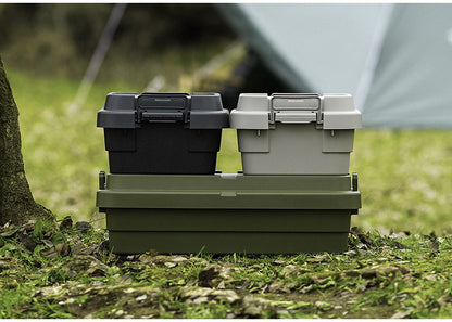 トランクカーゴ スタッキング 18L 収納 ロータイプ アウトドア キャンプ バーベキュー カーキ ブラック グレー 座れる 簡易椅子 ベルトガイド フタ 積み重ね(代引不可)