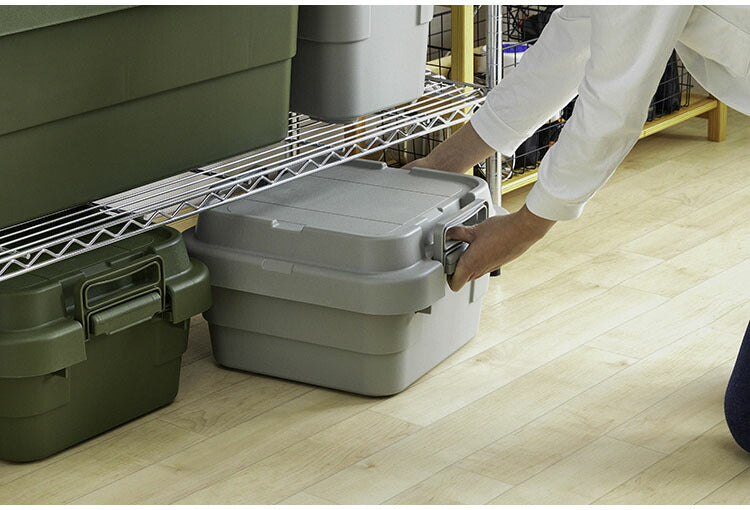 トランクカーゴ スタッキング 18L 収納 ロータイプ アウトドア キャンプ バーベキュー カーキ ブラック グレー 座れる 簡易椅子 ベルトガイド フタ 積み重ね(代引不可)