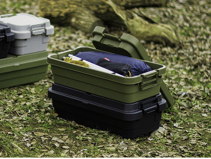 トランクカーゴ スタッキング 70L 収納 ロータイプ アウトドア キャンプ バーベキュー カーキ ブラック グレー 座れる 簡易椅子 ベルトガイド フタ 積み重ね(代引不可)