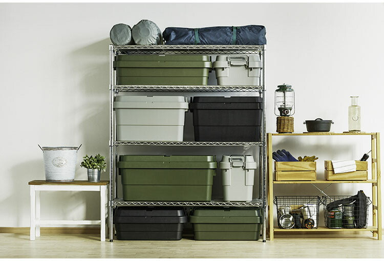 トランクカーゴ スタッキング 70L 収納 ロータイプ アウトドア キャンプ バーベキュー カーキ ブラック グレー 座れる 簡易椅子 ベルトガイド フタ 積み重ね(代引不可)