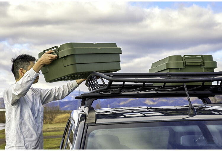 トランクカーゴ スタッキング 70L 収納 ロータイプ アウトドア キャンプ バーベキュー カーキ ブラック グレー 座れる 簡易椅子 ベルトガイド フタ 積み重ね(代引不可)