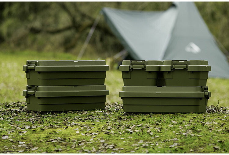 トランクカーゴ スタッキング 70L 収納 ロータイプ アウトドア キャンプ バーベキュー カーキ ブラック グレー 座れる 簡易椅子 ベルトガイド フタ 積み重ね(代引不可)