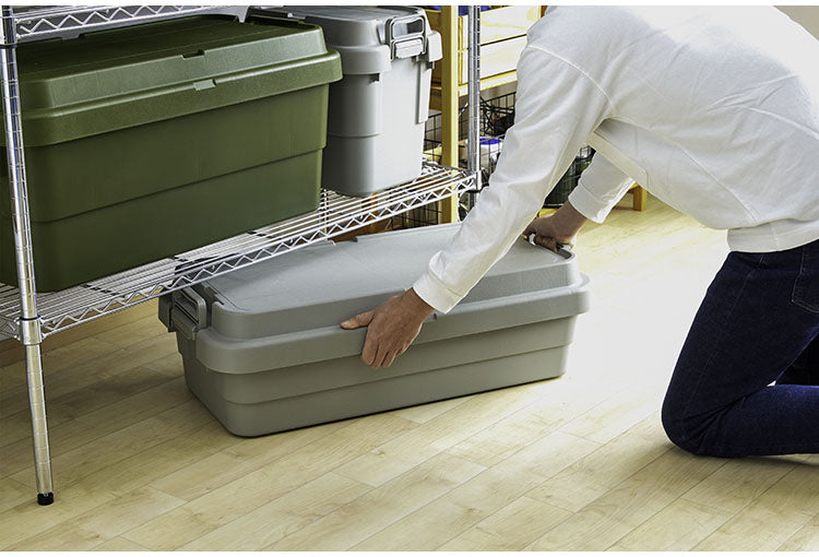 トランクカーゴ スタッキング 70L 収納 ロータイプ アウトドア キャンプ バーベキュー カーキ ブラック グレー 座れる 簡易椅子 ベルトガイド フタ 積み重ね(代引不可)