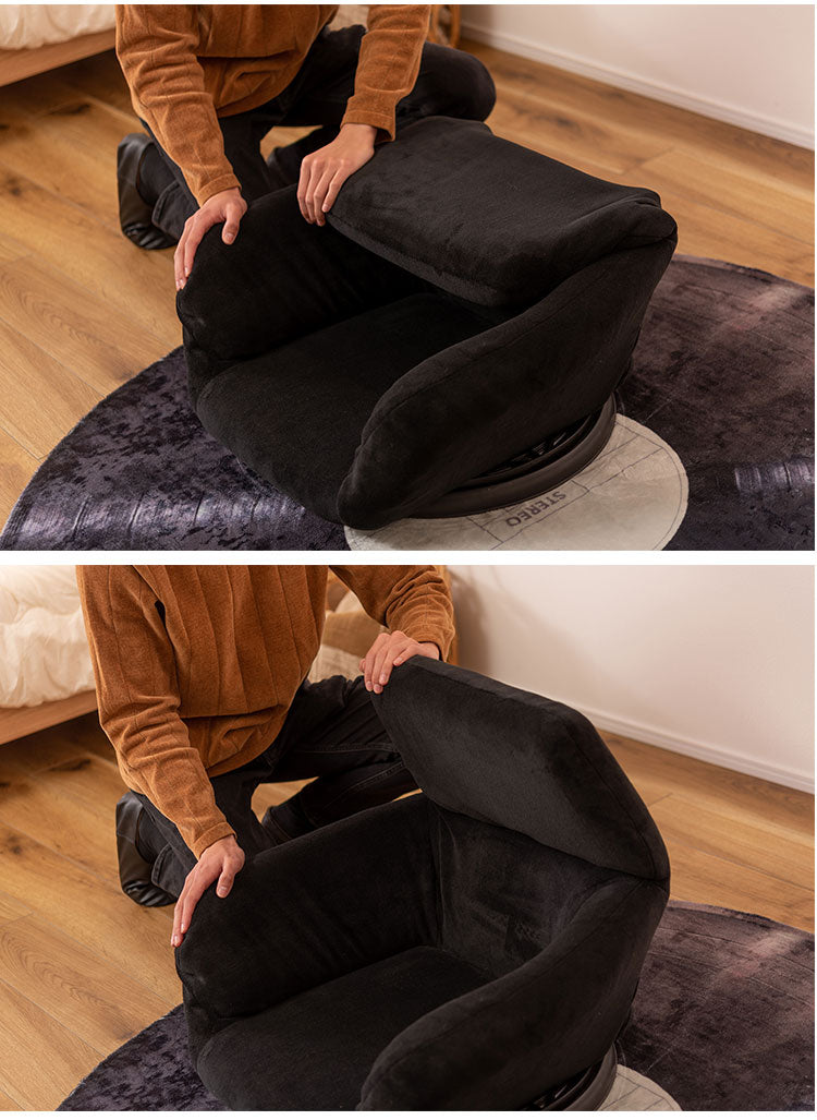 座椅子 リクライニングチェア 回転式 完成品 フロアチェア 折りたたみチェア 背もたれ 1人掛け 一人暮らし リビングチェア 肘掛け 安定感 アームレスト(代引不可)