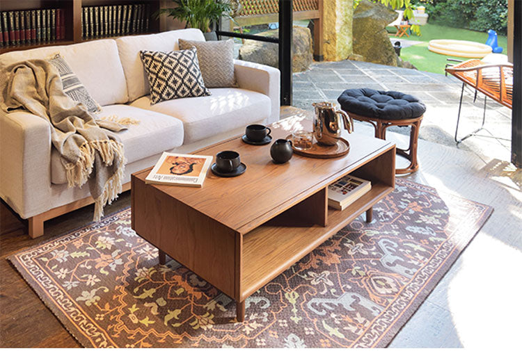 センターテーブル おしゃれ 北欧 リビングテーブル ローテーブル 机 木製 天然木 オープン 収納 ディスプレイ 幅110cm オーク ブラウン ナチュラル シンプル モダン ソファ リビング(代引不可)