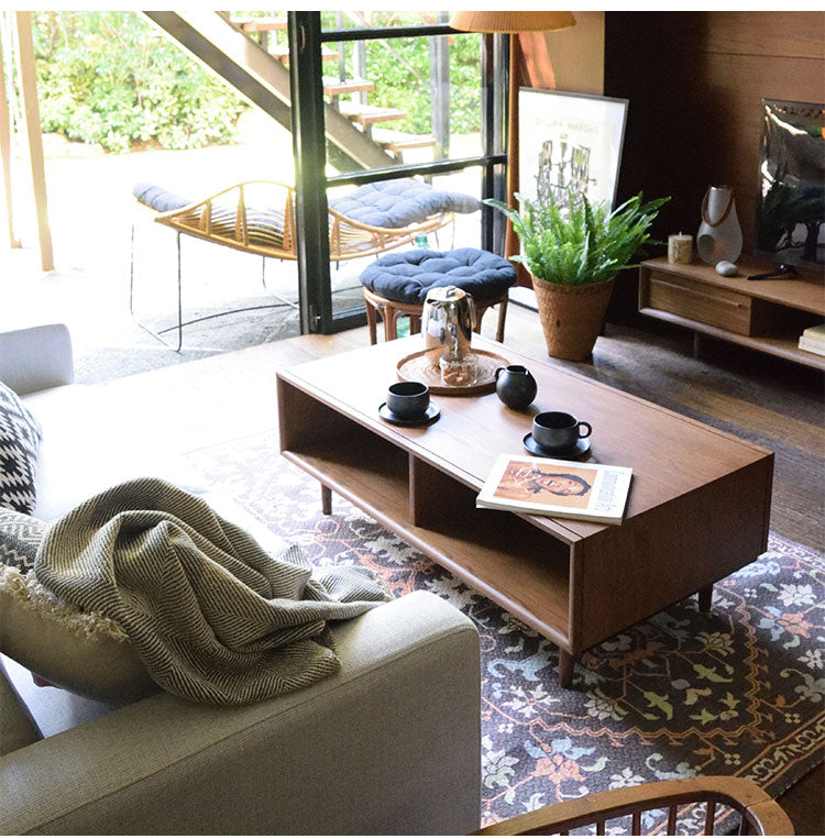 センターテーブル おしゃれ 北欧 リビングテーブル ローテーブル 机 木製 天然木 オープン 収納 ディスプレイ 幅110cm オーク ブラウン ナチュラル シンプル モダン ソファ リビング(代引不可)