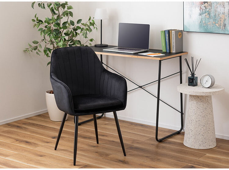 ダイニングチェア おしゃれ チェアー 椅子 イス スチール 脚 フレーム 黒 ブラック 布 ベロア アームチェア 肘あり 肘掛けあり 固定脚 食卓 可愛い 高級感 アンティーク シンプル エレガント(代引不可)