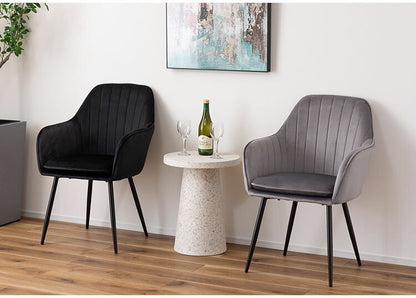 ダイニングチェア おしゃれ チェアー 椅子 イス スチール 脚 フレーム 黒 ブラック 布 ベロア アームチェア 肘あり 肘掛けあり 固定脚 食卓 可愛い 高級感 アンティーク シンプル エレガント(代引不可)